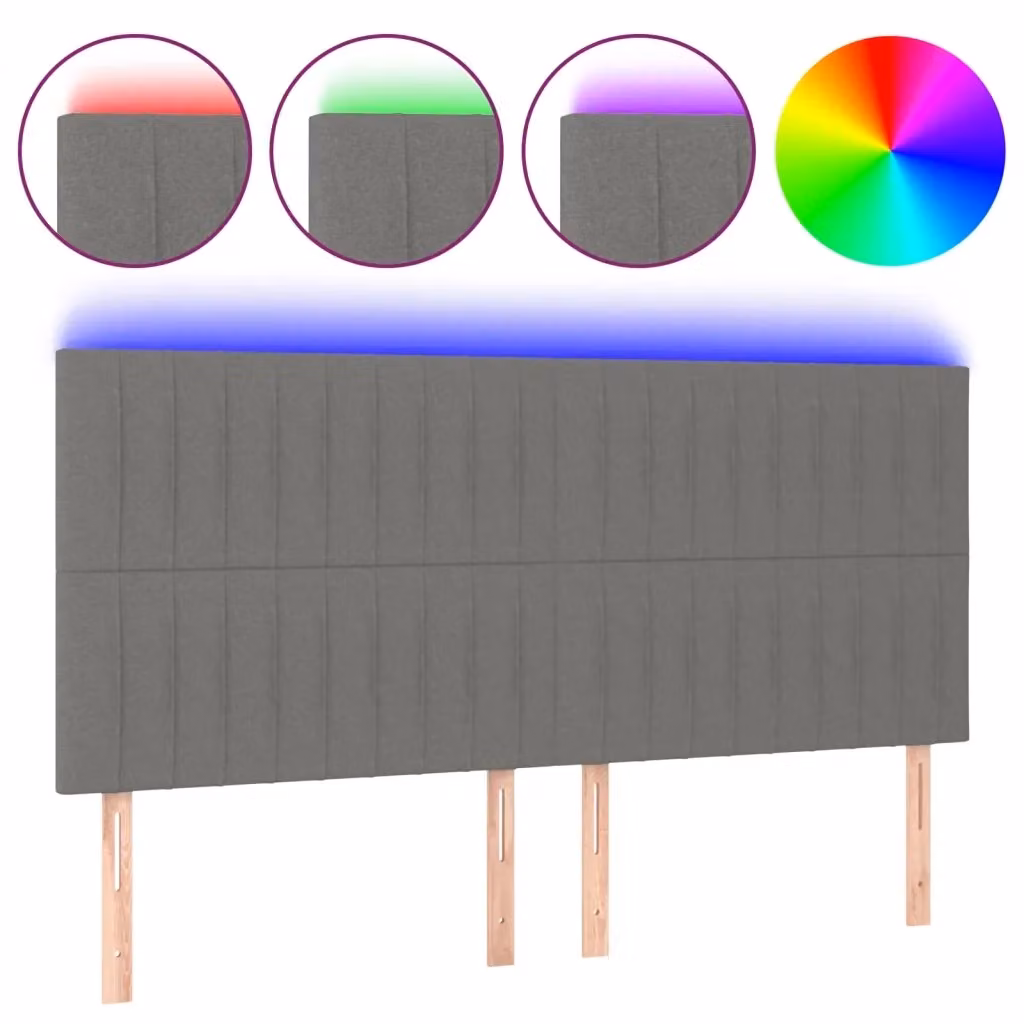 Testiera con LED Design Mania in tessuto grigio con porta USB, L: 200 cm, H: 118/128 cm, P: 5 cm – 2