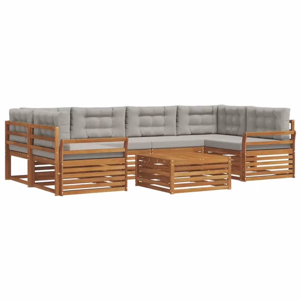 Set di divani da esterno a forma di U vidaXL in legno di acacia con cuscini grigi e tavolino da giardino – 2