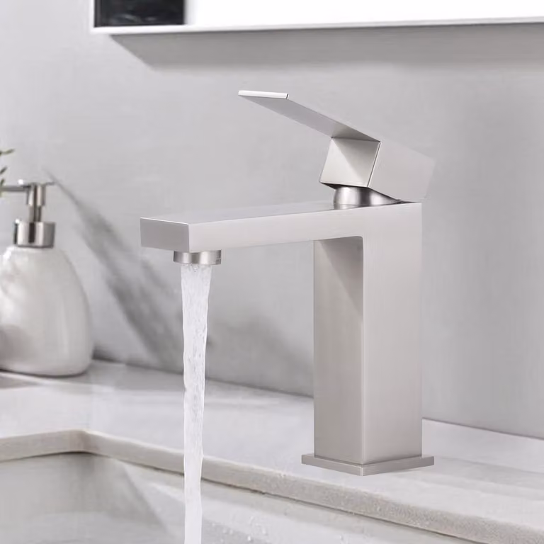 Miscelatore per lavabo, acciaio inossidabile, finitura nickel spazzolato, installazione monoblocco