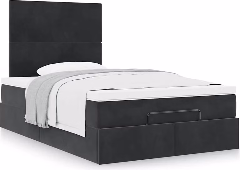 Struttura Letto Pouf con Materassi Nero 120x200 cm Velluto
