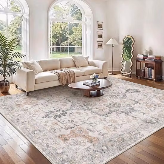 Tappeto vintage 200x290cm per soggiorno, tappeti extra grandi per soggiorno, tappeto boho, grande tappeto antiscivolo, tappeto per camera da letto, sala da pranzo, ufficio, beige.