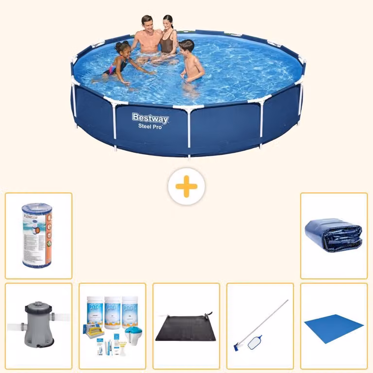 Piscina gonfiabile Bestway Steel Pro, rotonda, dimensioni 366x76 cm, composta da 8 elementi, modello S21600