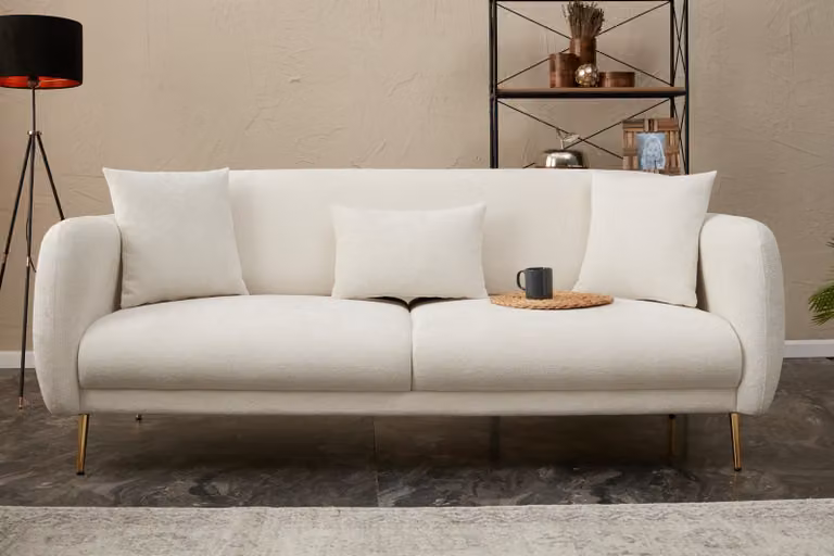 Hanah Home, Simena - Crema, Divani letto, Divano letto a 3 posti, Crema, Poliestere, 210 x 80 x 95 x cm
