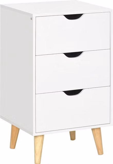 Comodino HOMCOM in stile scandinavo con 3 cassetti in legno, Bianco, L 40 cm x P 35 cm x H 68,5 cm