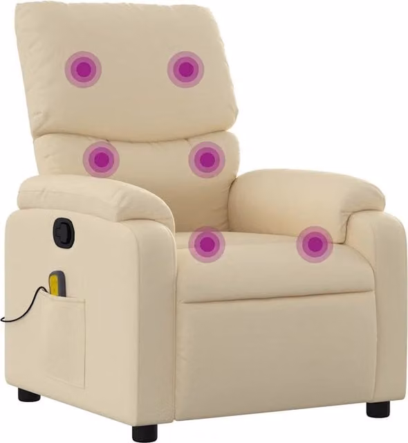 Poltrona Relax Reclinabile Beige in Tessuto con Braccioli e Struttura in Metallo e Legno