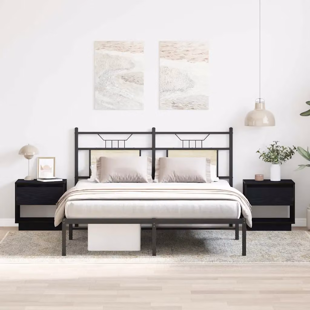 Set di 2 comodini vidaXL in legno ingegnerizzato MDF colore nero opaco stile rustico L/P/H: 45 x 34 x 44 cm