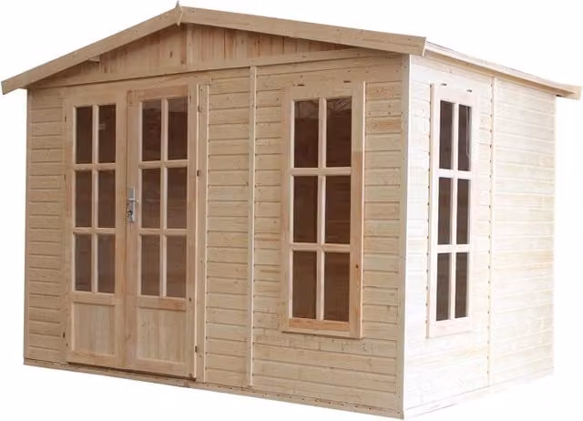 Casetta da giardino in legno TIMBELA con tegole bituminose, colore nero o beige, superficie 6 m2