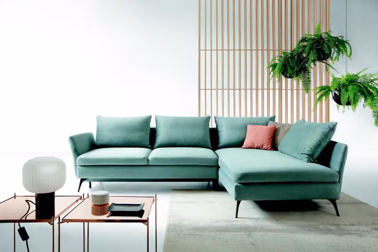 Wohnzimmer Grün Möbel Textil Sofas Ecksofa L-Form Couch Polstermöbel Schlafsofa