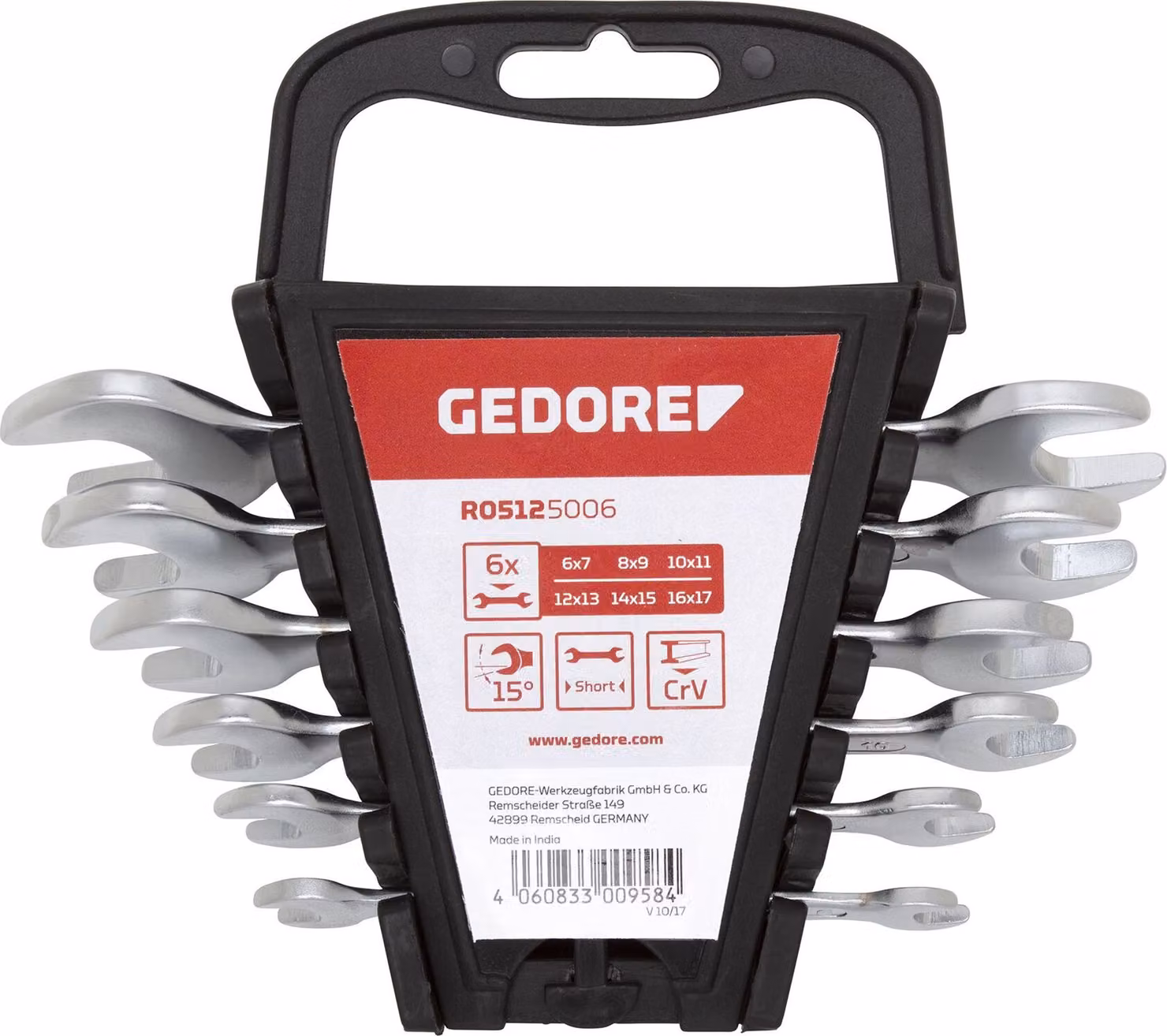 GEDORE red R05125006 Set di chiavi aperte doppie corte SW6-17 mm 6 pezzi, 3300958