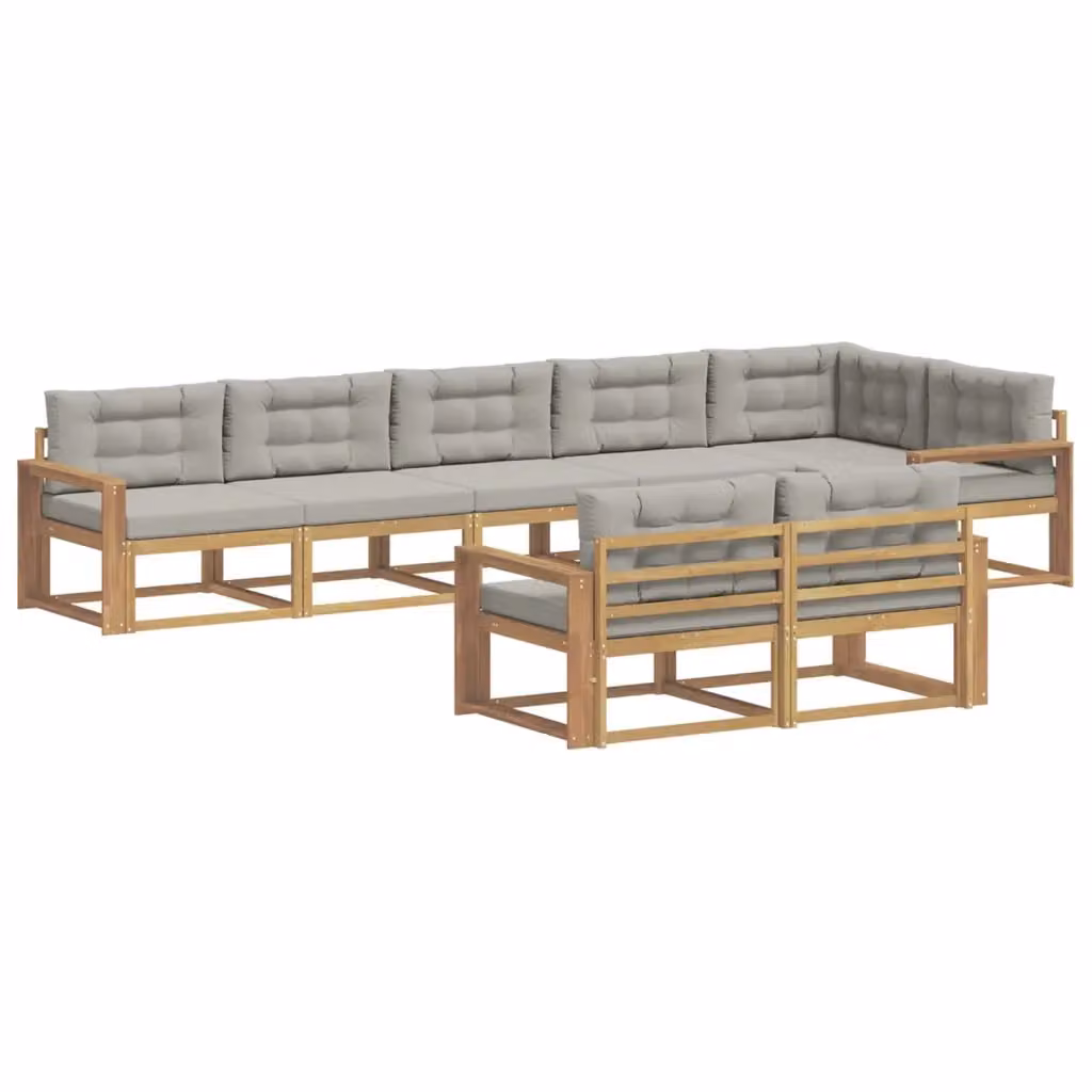 Set di divani da esterno a L vidaXL in legno di acacia con cuscini, Bianco e Grigio – 2