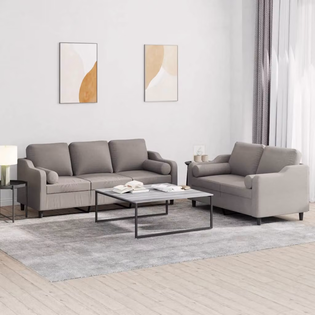 Set di Divani vidaXL Moderno in Tessuto Beige e Grigio con Cuscini per Soggiorno – 1