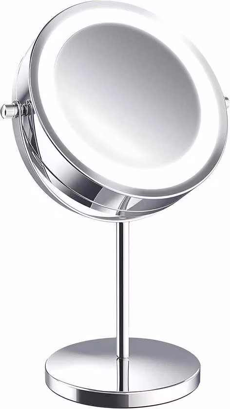 Specchio da trucco con illuminazione a LED orientabile, ideale per casa e in viaggio, per il trucco e la rasatura; specchio da appoggio rotondo