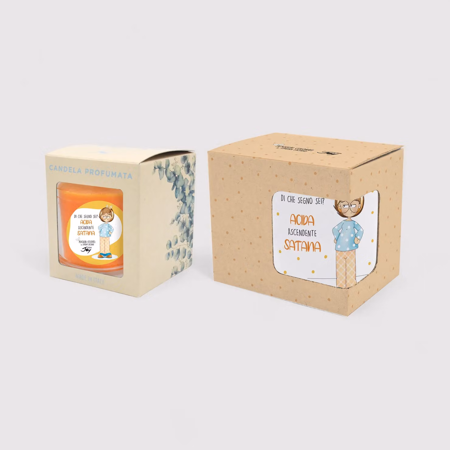 Set 1 tazza in ceramica e bicchiere con candela fragranza agrumi