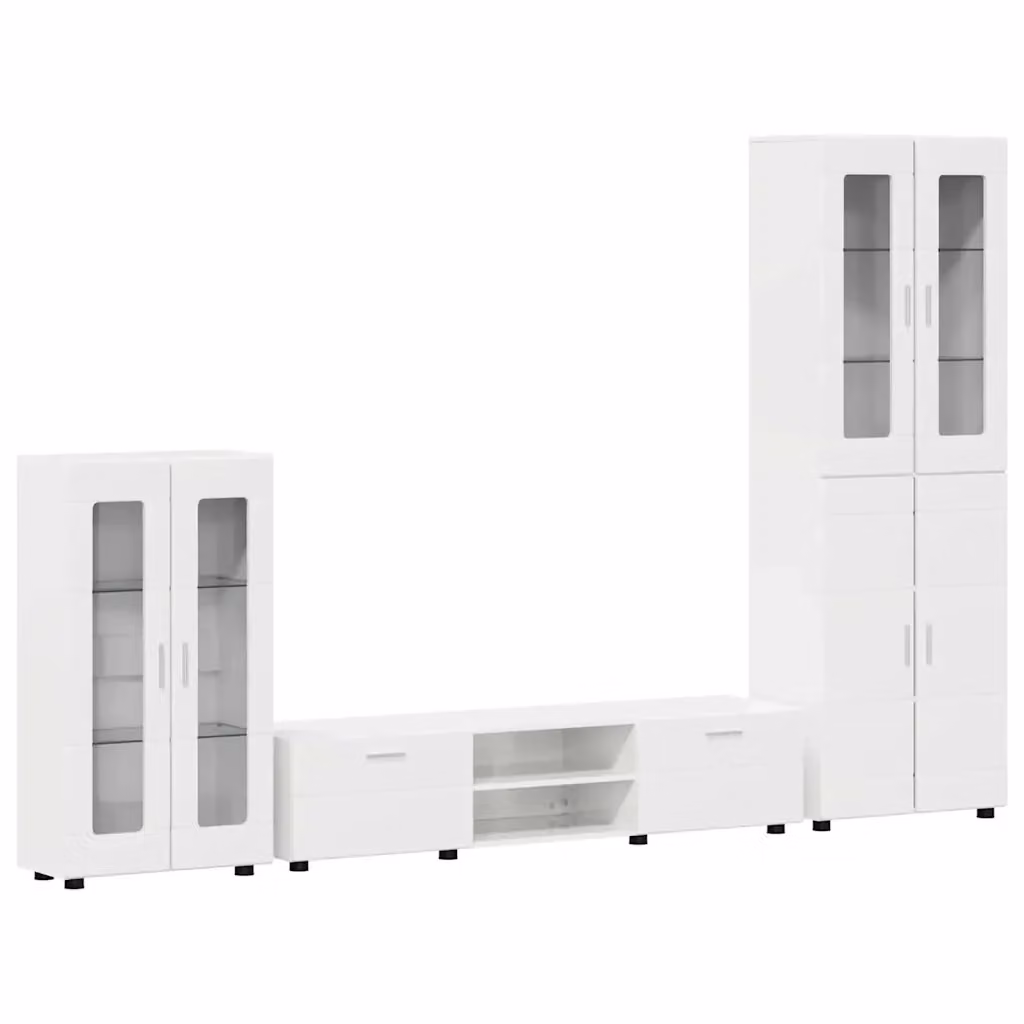 Set mobile TV moderno vidaXL FLORIN in 3 pezzi Bianco Lucido in legno e MDF L: 150 cm, P: 39 cm, H: 30 cm – 2