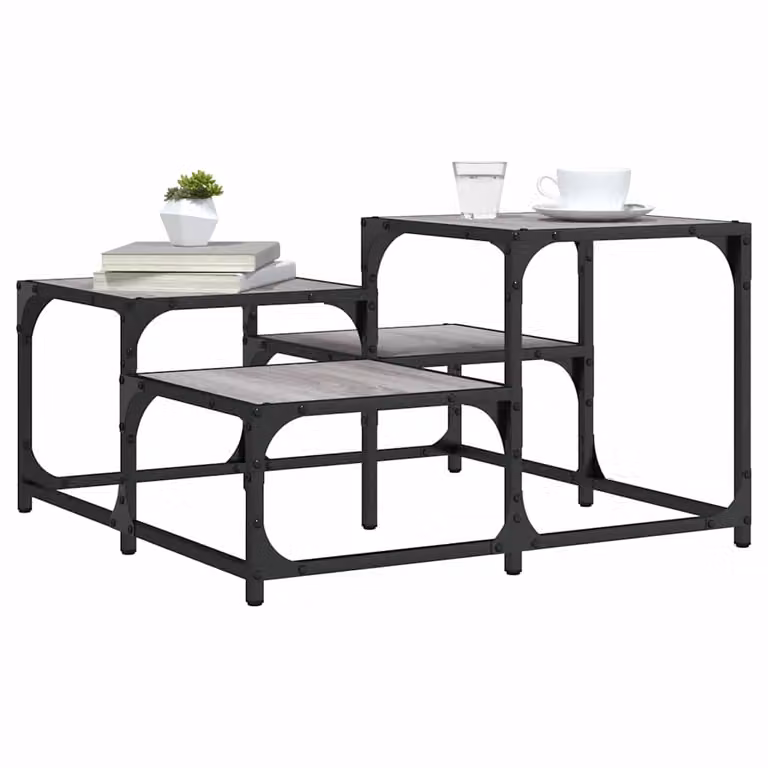 vidaXL Tavolino da Salotto Quadrato Grigio in Legno e Metallo L/P/H: 68 x 68 x 40 cm