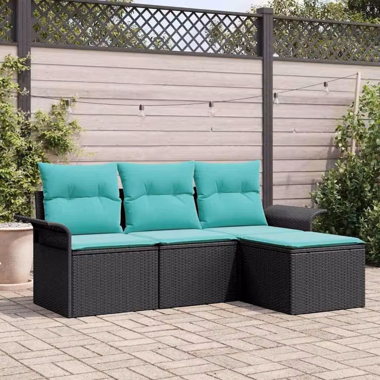 Maison Exclusive - Set da giardino composto da 4 pezzi, divano in rattan sintetico nero