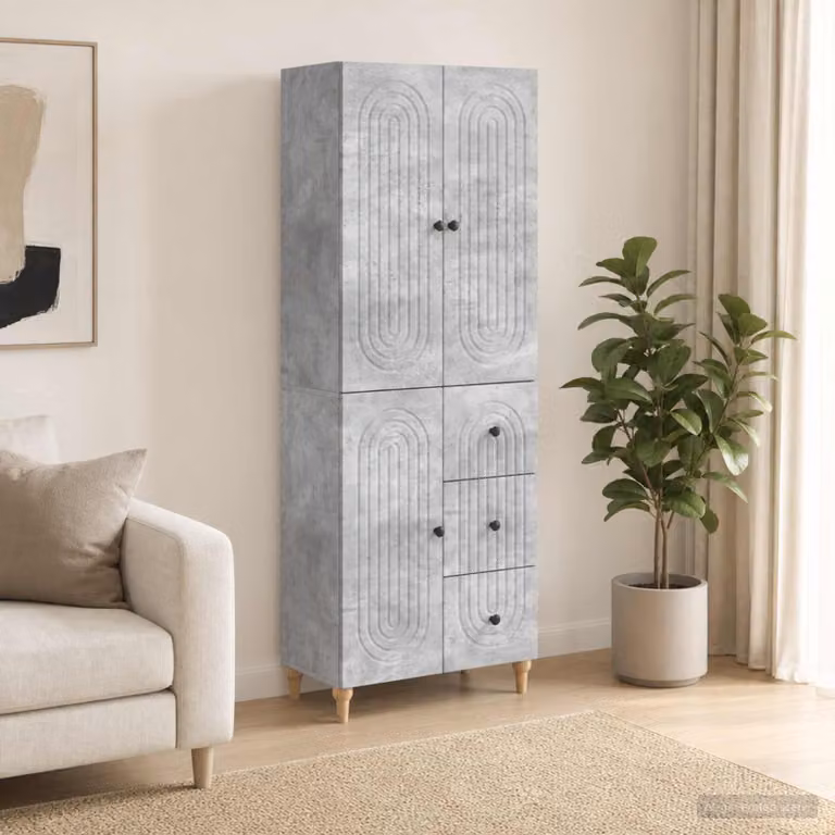 Set di mobili modern vidaXL composto da mobile basso e pensile in MDF grigio opaco con illuminazione integrata e ripiani interni