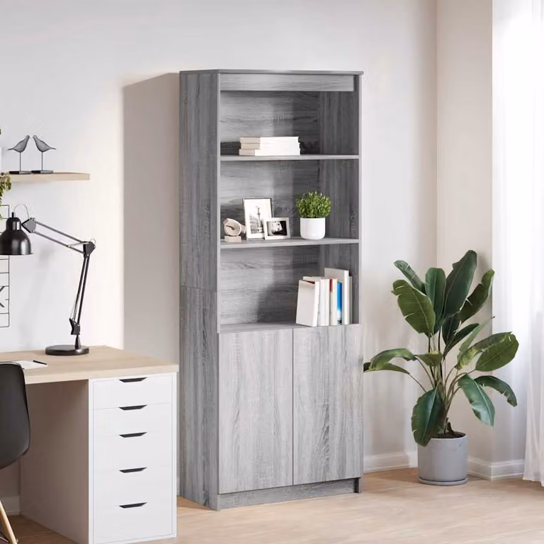 Credenza moderna vidaXL in legno multistrato grigio con ante a battente e ripiani interni L/P/H: 70 x 35 x 180 cm