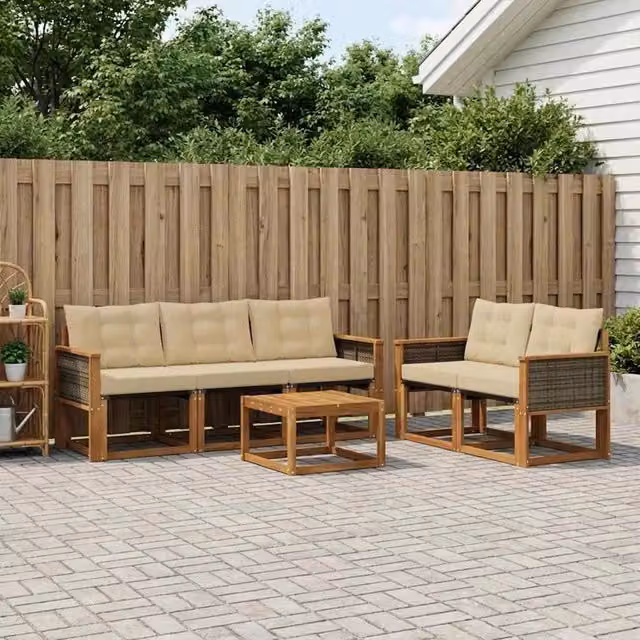 Set di divani da esterno 6 pz Naturale e Beige 3381773