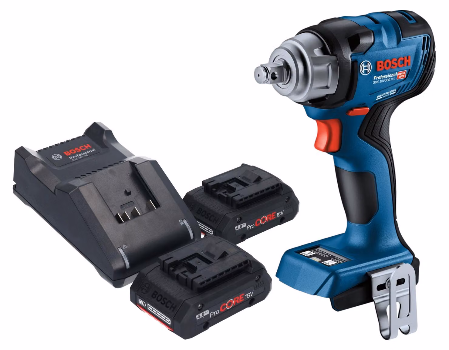 Bosch GDS 18V-330 HC Avvitatore a impulsi professionale a batteria 18 V 330 Nm 1/2" brushless + 2x batteria ricaricabile ProCORE 4,0 Ah + caricabatterie