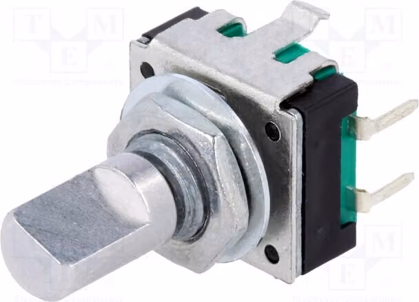 1 encoder: incrementale, posizione, 24 pin through-hole, 5 VDC, 24 impulsi per rotazione, 10 mA, modello PEC11R-4215F-S0