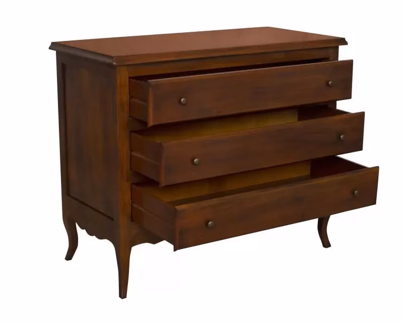 Cassettiera in stile arte povera con 3 cassetti in legno noce color marrone Mobili2G L: 107 cm, P: 52 cm, H: 89 cm – 1