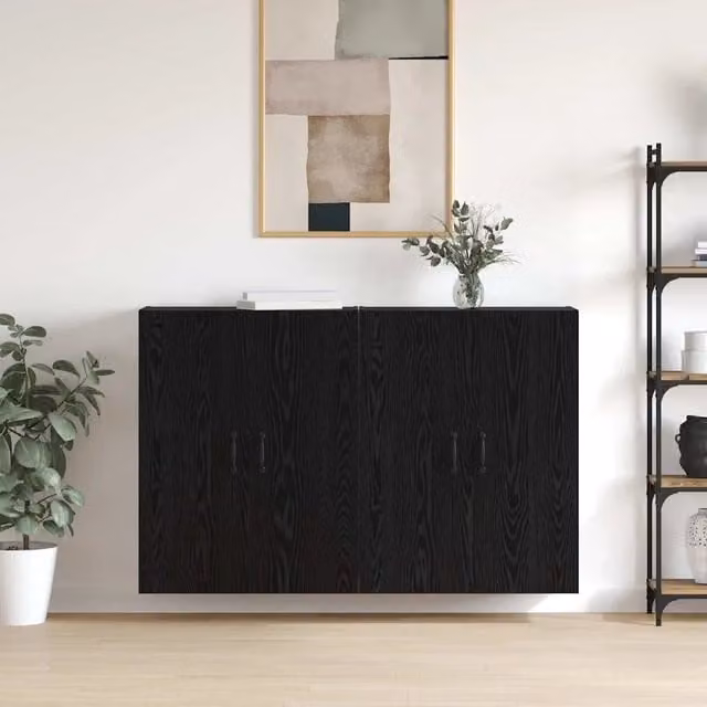 Set di 2 mobiletti a muro moderni vidaXL in legno color rovere nero opaco L: 69,5 cm, P: 34 cm, H: 90 cm