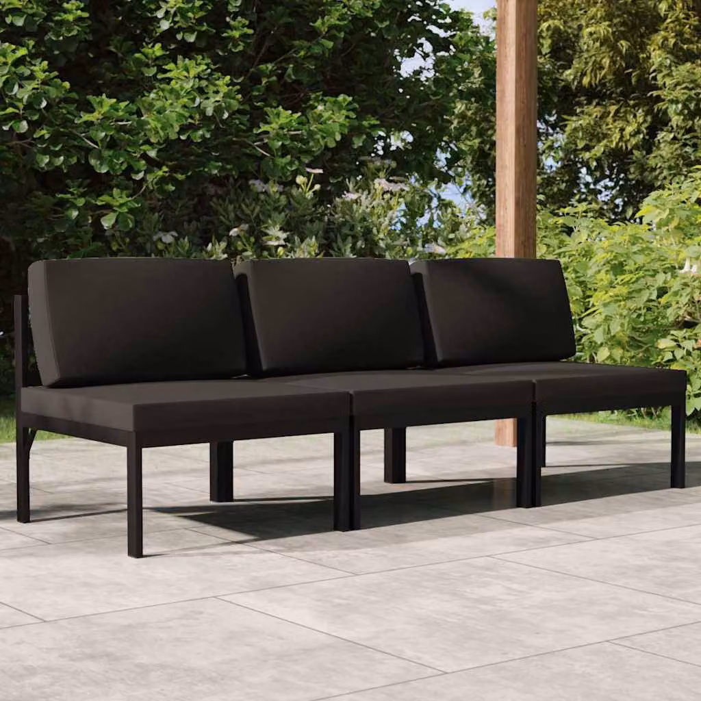 vidaXL Divano da Giardino a 3 Posti con Cuscini in Alluminio Antracite – 1