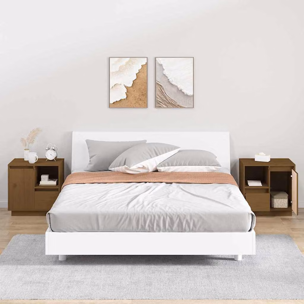 Set di 2 comodini vidaXL in legno massello di pino color marrone opaco L/P/H: 50 x 34 x 50 cm