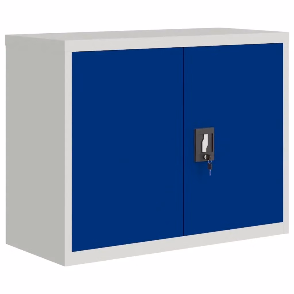 Armadio Classificatore Moderno vidaXL in Metallo con Ripiani Regolabili e Serratura, Grigio e Blu, L 90 cm x P 40 cm x H 70 cm – 2