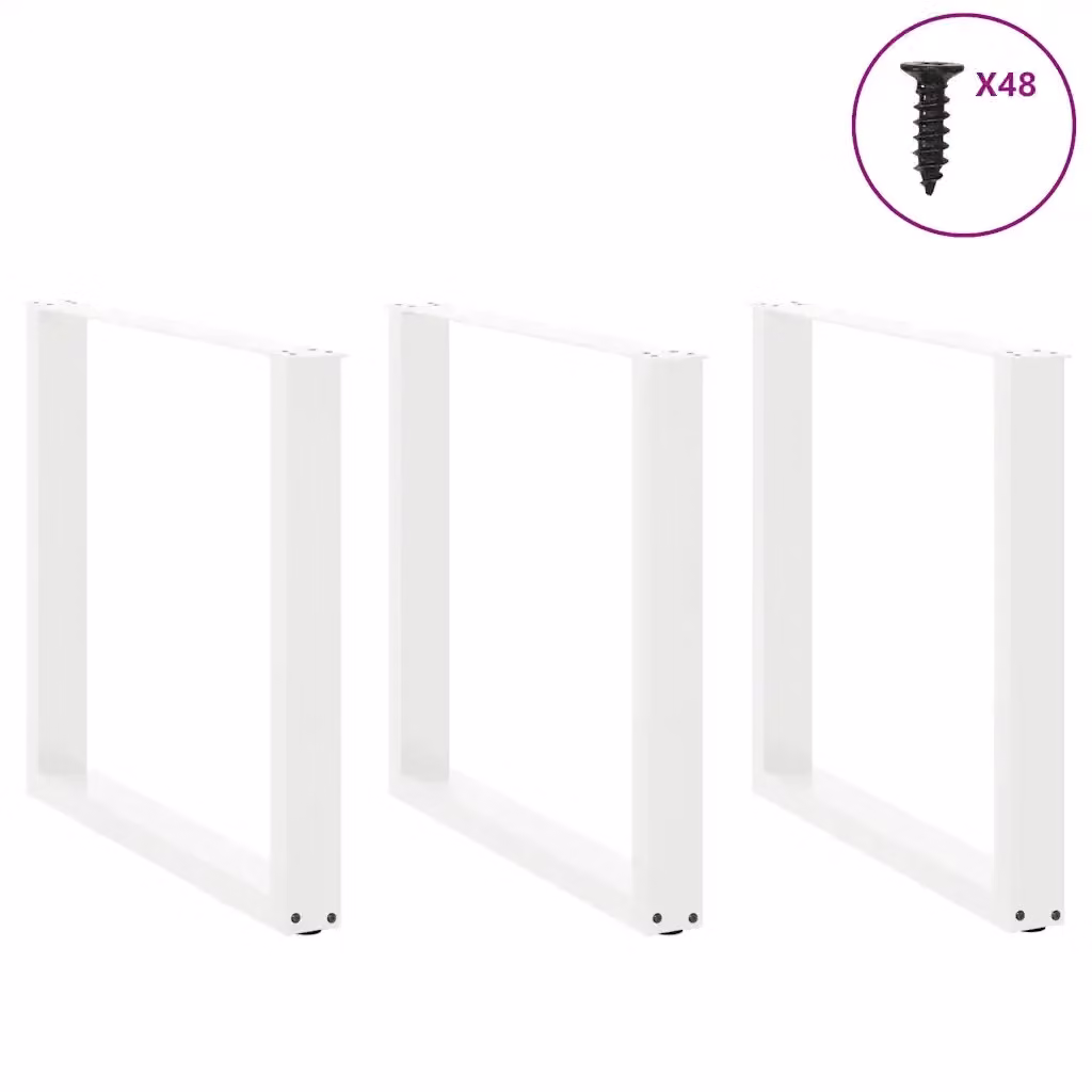 Set di 3 gambe per tavolo da pranzo a forma di U vidaXL in acciaio bianco, H: 72-73 cm, L: 90 cm