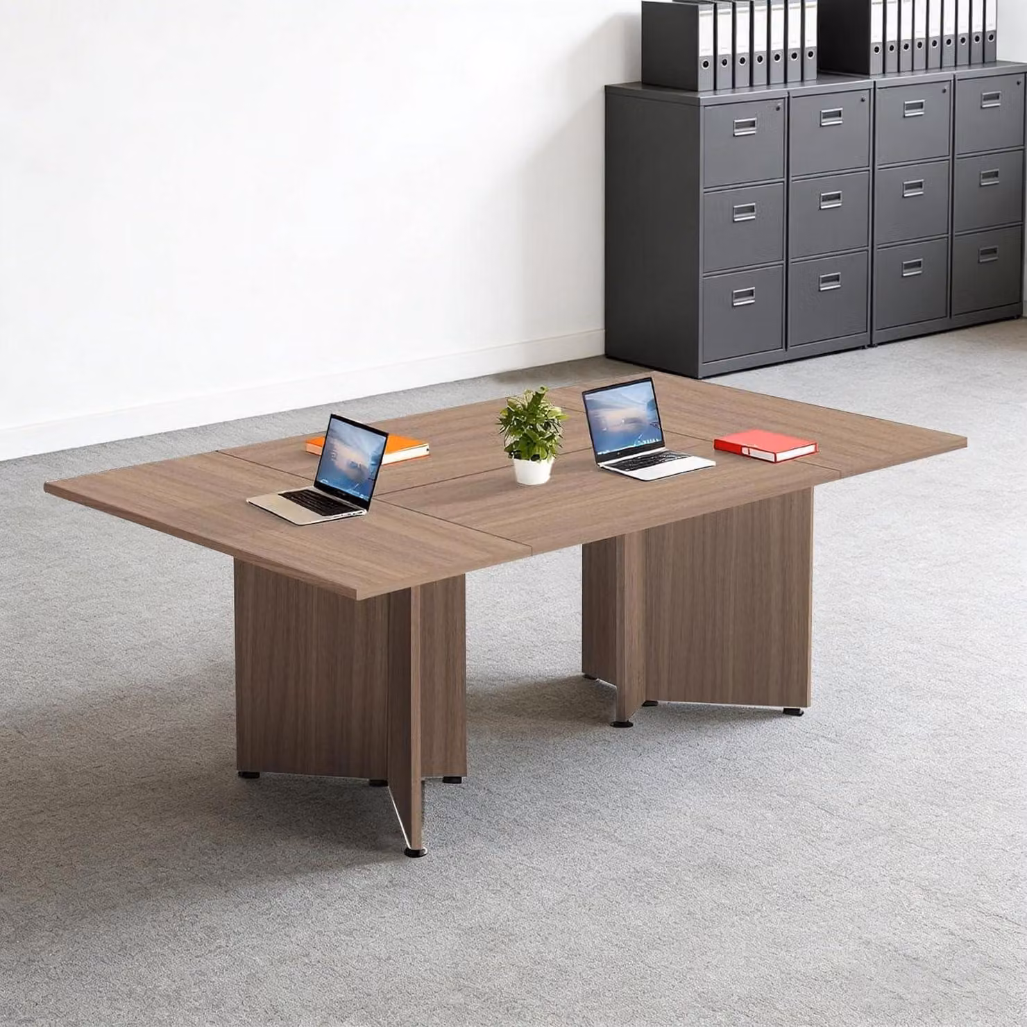 Tavolo da conferenza modulare, estendibile, dimensioni 400x60x74 cm, color marrone chiaro
