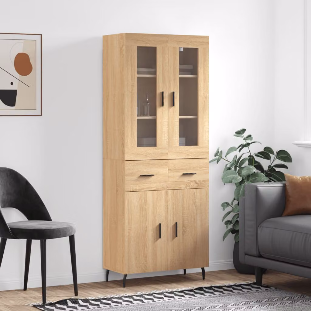 vidaXL Credenza in Roverano con Ante a Battente e Ripiani Interni, Marrone, L: 69,5 cm, P: 34 cm, H: 180 cm