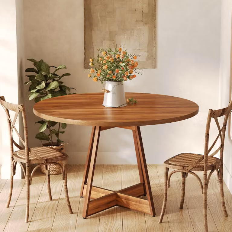 Tribesigns tavolo da pranzo rotondo per 2-4 persone, tavolo da cucina rotondo da 100 cm per sala da pranzo, tavolo da pranzo in legno con base robusta, marrone