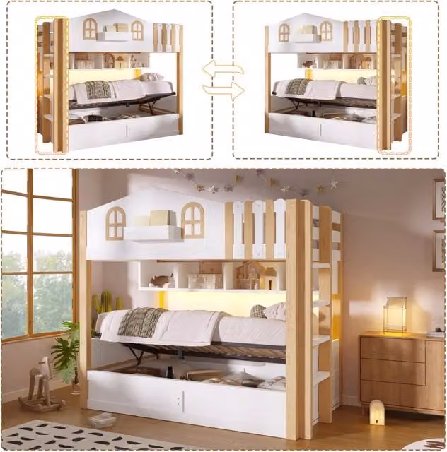 letto a castello mdf pino bianco noce 90x200 cm