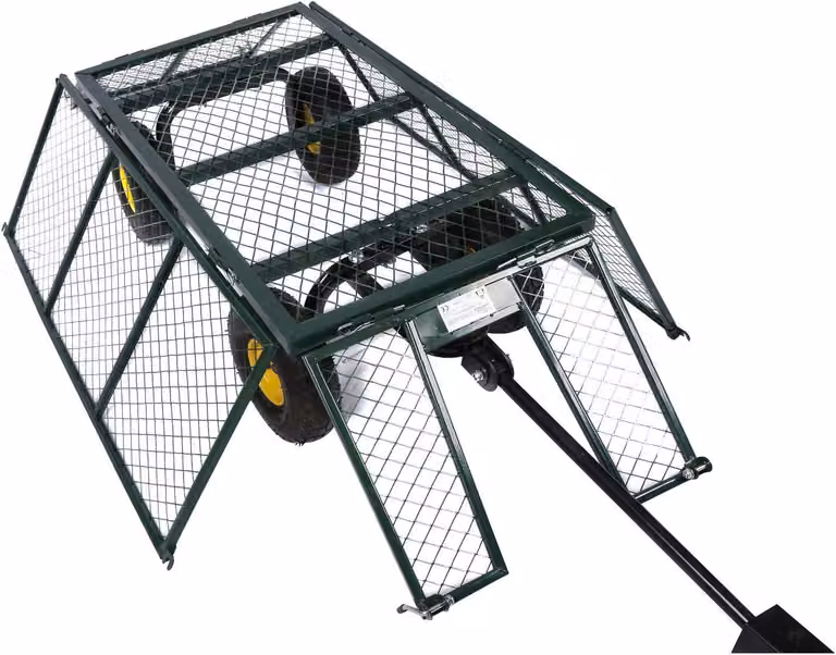 Carrello trasportatore con griglie metalliche, portata fino a 550 kg; carrello da giardino con telo removibile; carrello a mano con ripiano; carrello da giardino per l'uso su erba e ghiaia