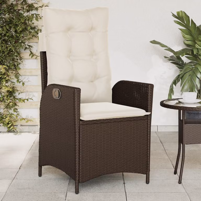 Sedia reclinabile da giardino vidaXL in rattan e metallo con cuscini, colore marrone e bianco