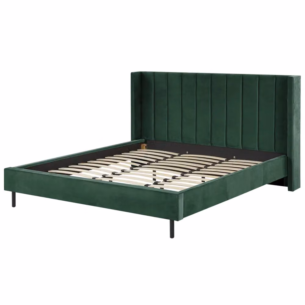 Letto matrimoniale Beliani in velluto verde con rete a doghe in legno L: 180 cm, P: 200 cm, H: 115 cm – 2