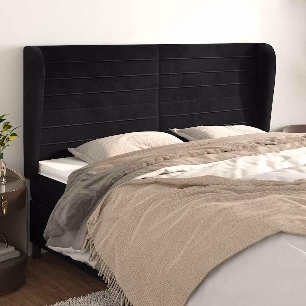 Testiera ad orecchio vidaXL in velluto nero L: 163 cm, P: 23 cm, H: 118/128 cm