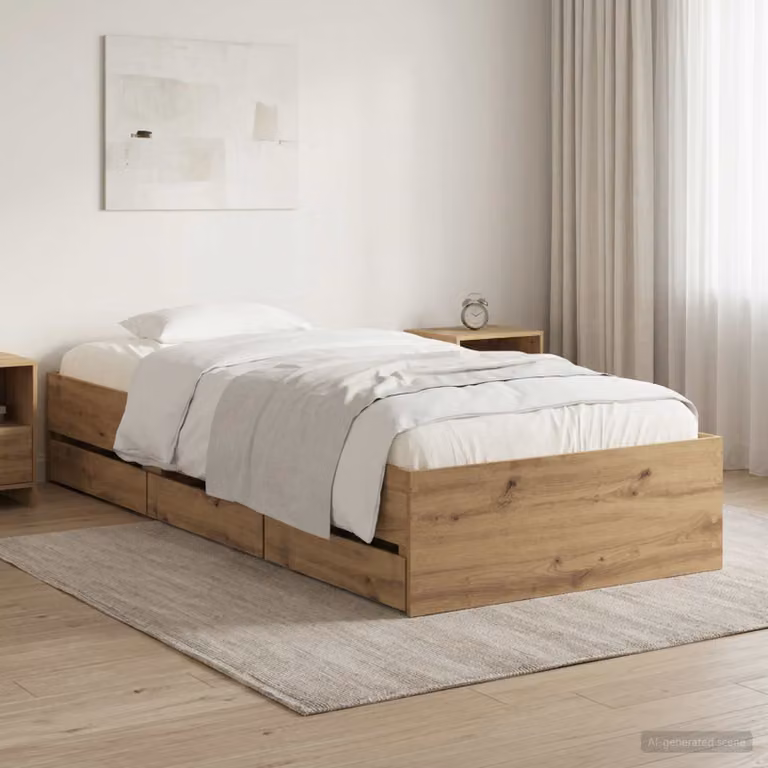 vidaXL Letto moderno con contenitore e cassetti in legno color marrone L/P/H: 200 x 90 x 140 cm