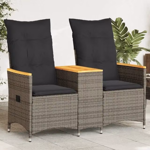 Divano Giardino Reclinabile 2 Posti Tavolino Grigio Polyrattan 365721