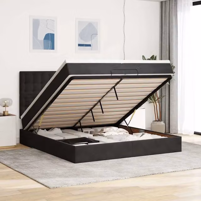 Struttura Letto Pouf con Materassi Nero 200x200 cm Velluto 3313639
