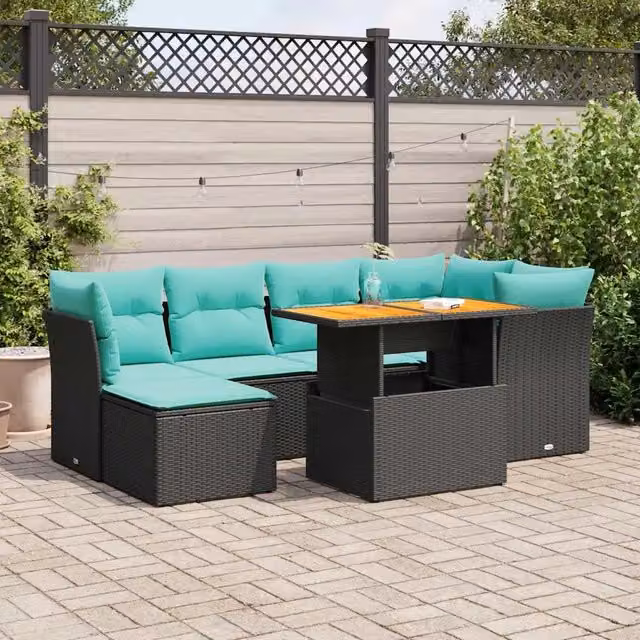 Set Divani da Giardino con Cuscini 7pz Nero Polyrattan 3326948