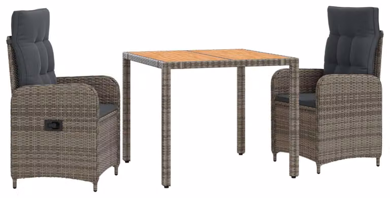 Set da tavolo da esterno, composto da 3 pezzi, nei colori grigio chiaro e grigio scuro