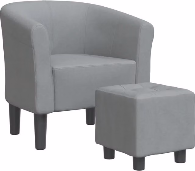 Poltrona Relax Cabriolet con Poggiapiedi in Tessuto Grigio con Braccioli e Struttura in Legno e Plastica
