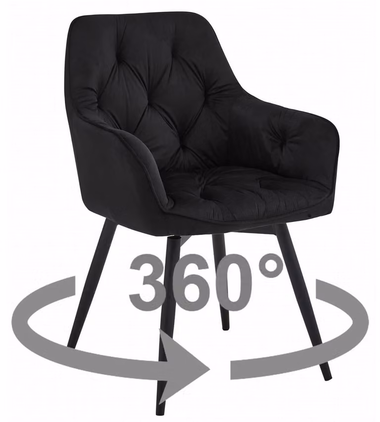 Sedia Girevole JORK360 in Velluto Nero con Gambe in Metallo