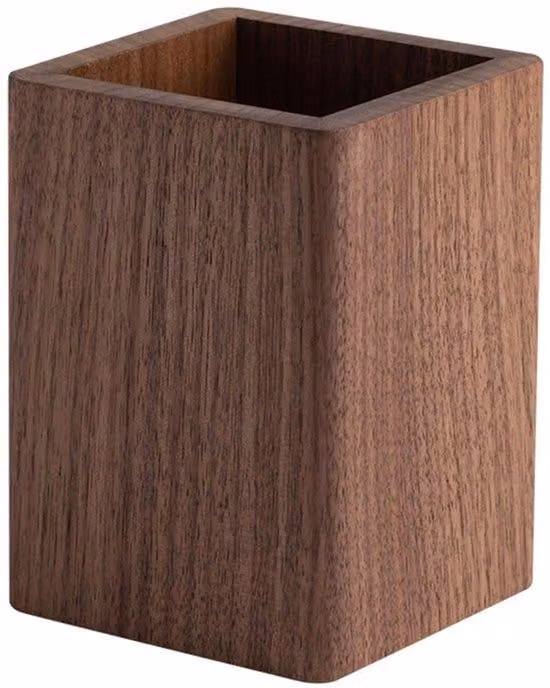Portapenne da scrivania in legno con scomparto portaoggetti, quadrato, marrone, per penne, pennarelli e piccoli oggetti