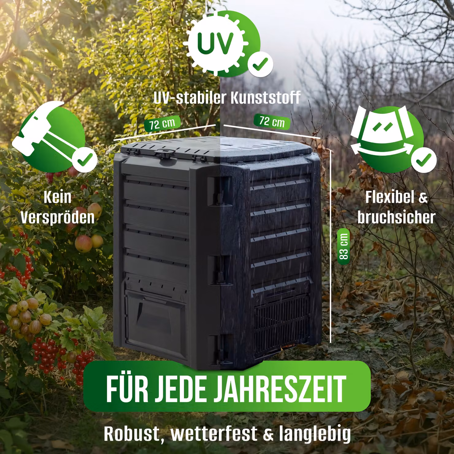 Compostiera da giardino Deuba in plastica nera 1600l L: 198 cm, P: 72 cm, H: 83 cm – 3