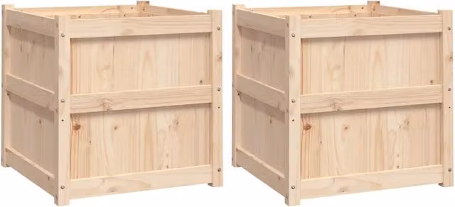 Set di 2 fioriere a cassetta in legno di pino marrone per giardino ornamentale o orto