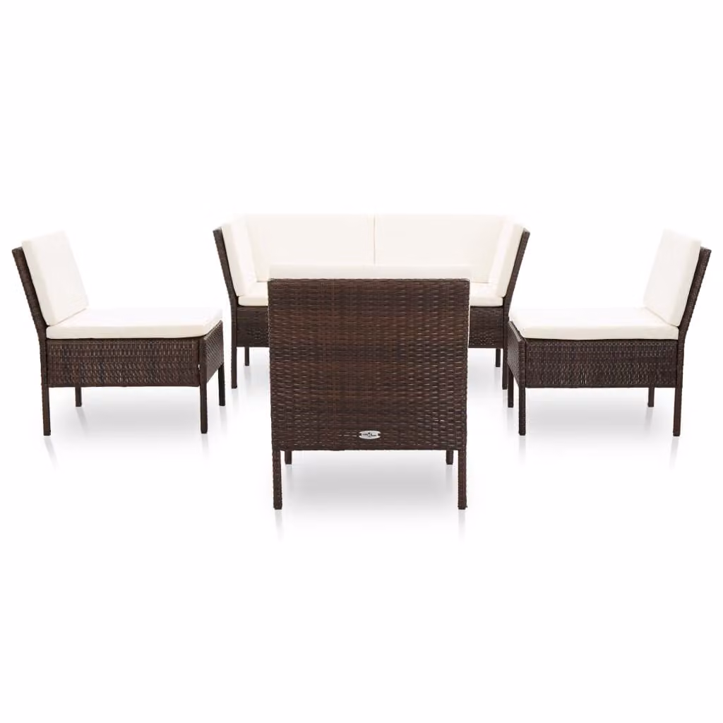 vidaXL set 6 pezzi da giardino con cuscini in rattan marrone